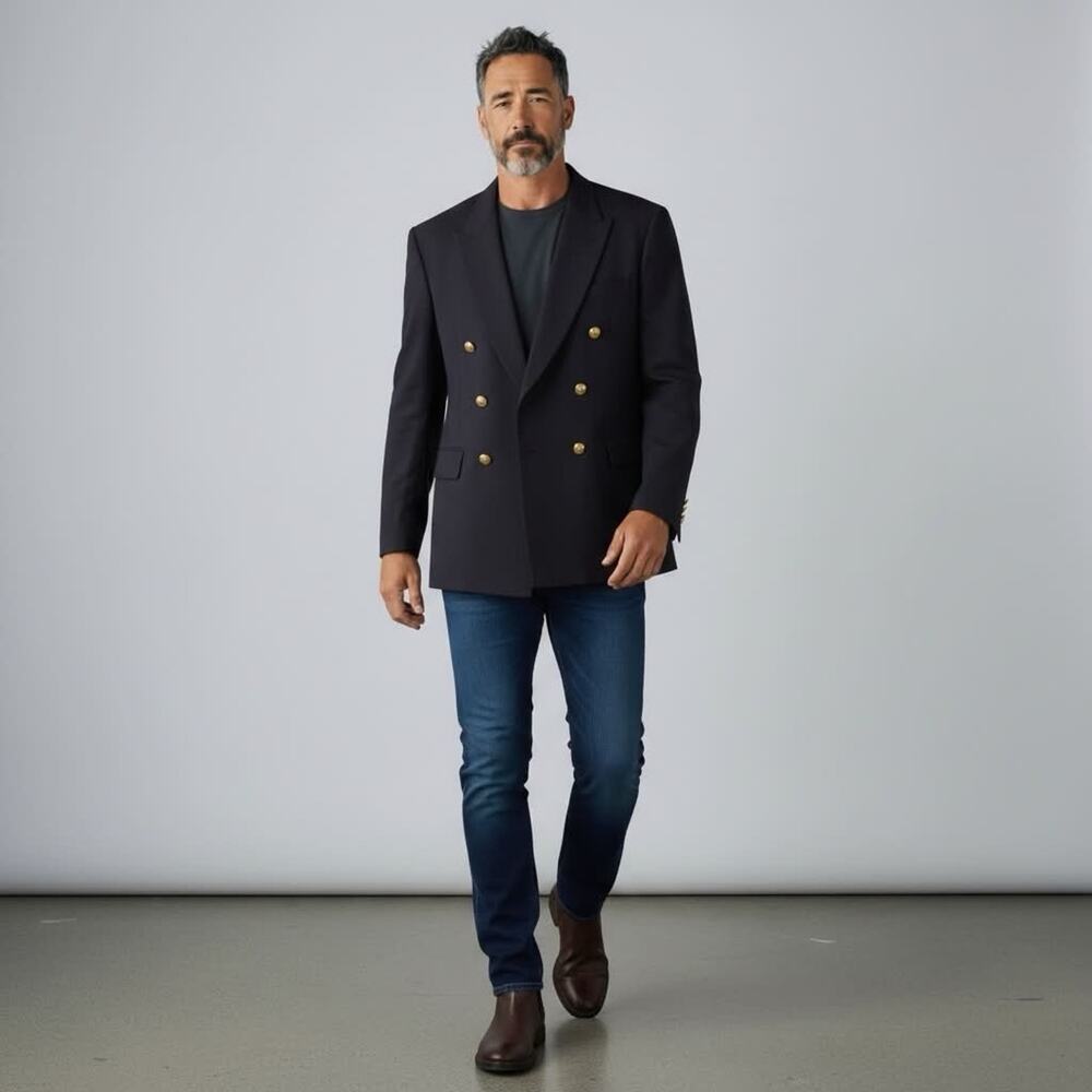 Vintage Lands End Blazer Black Men’s Size 40L Wool Gold Buttons Long Sleeve